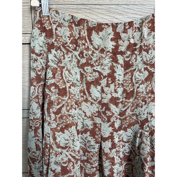 Peruvian Connection | Brown/Green 100% Silk Flared A Line Midi Skirt | 12 - Picture 4 of 12